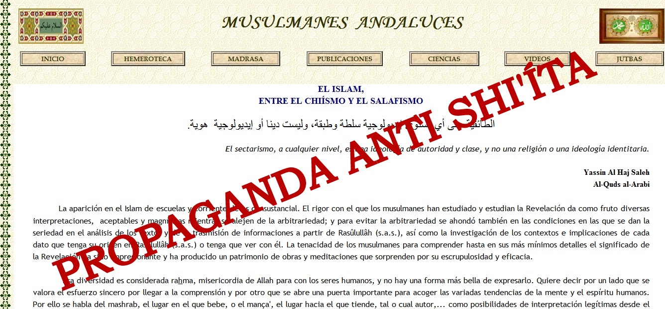 “Arremetida Aberrante e Ignorante de la web ‘Musulmanes Andaluces’ contra el Shiísmo al Equipararlo con el Salafismo”